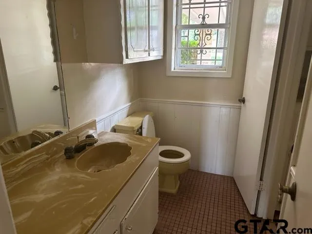 a bathroom with a sink a toilet and a window