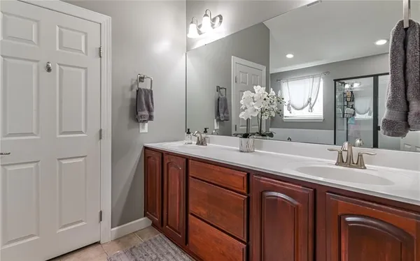 a view of a hallway with seating area