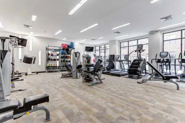 a view of a room with gym equipment