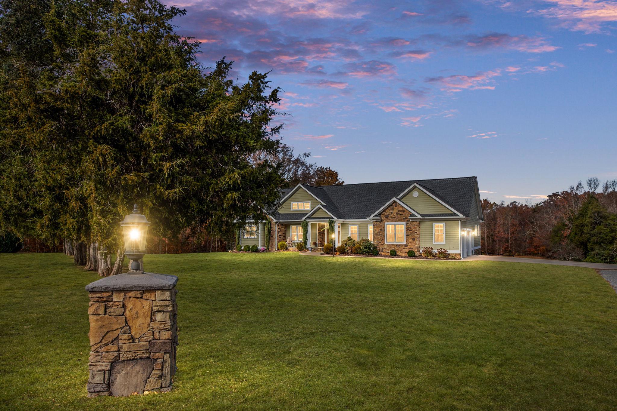 Charming home at twilight's glow.