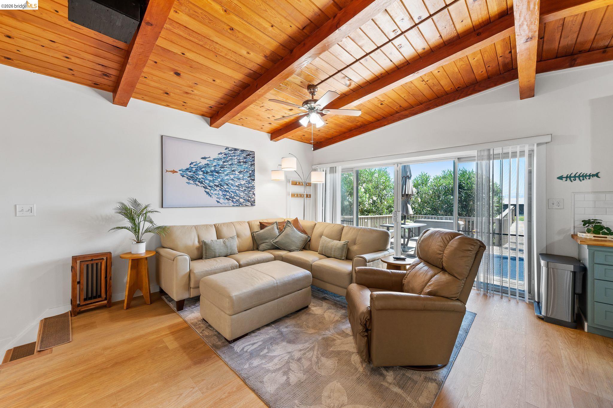 1704 Taylor Road Bethel Island, CA 94511 - Photo 23 of 73 Vaulted wood-paneled ceiling with exposed beams