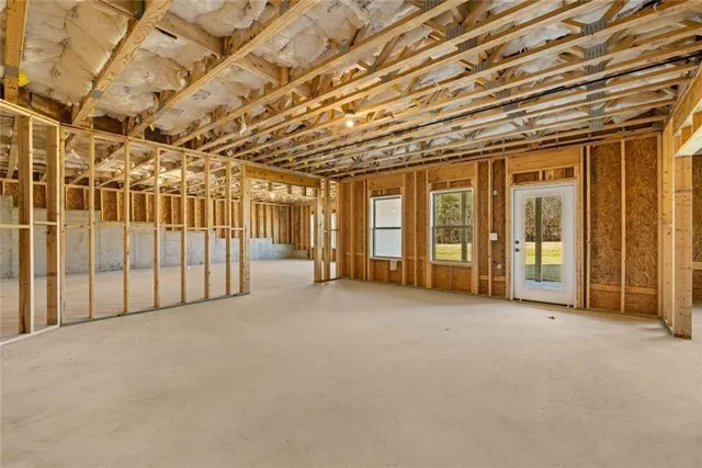 an aerial view of a house with garden space