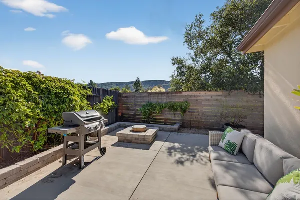 a view of a terrace with furniture