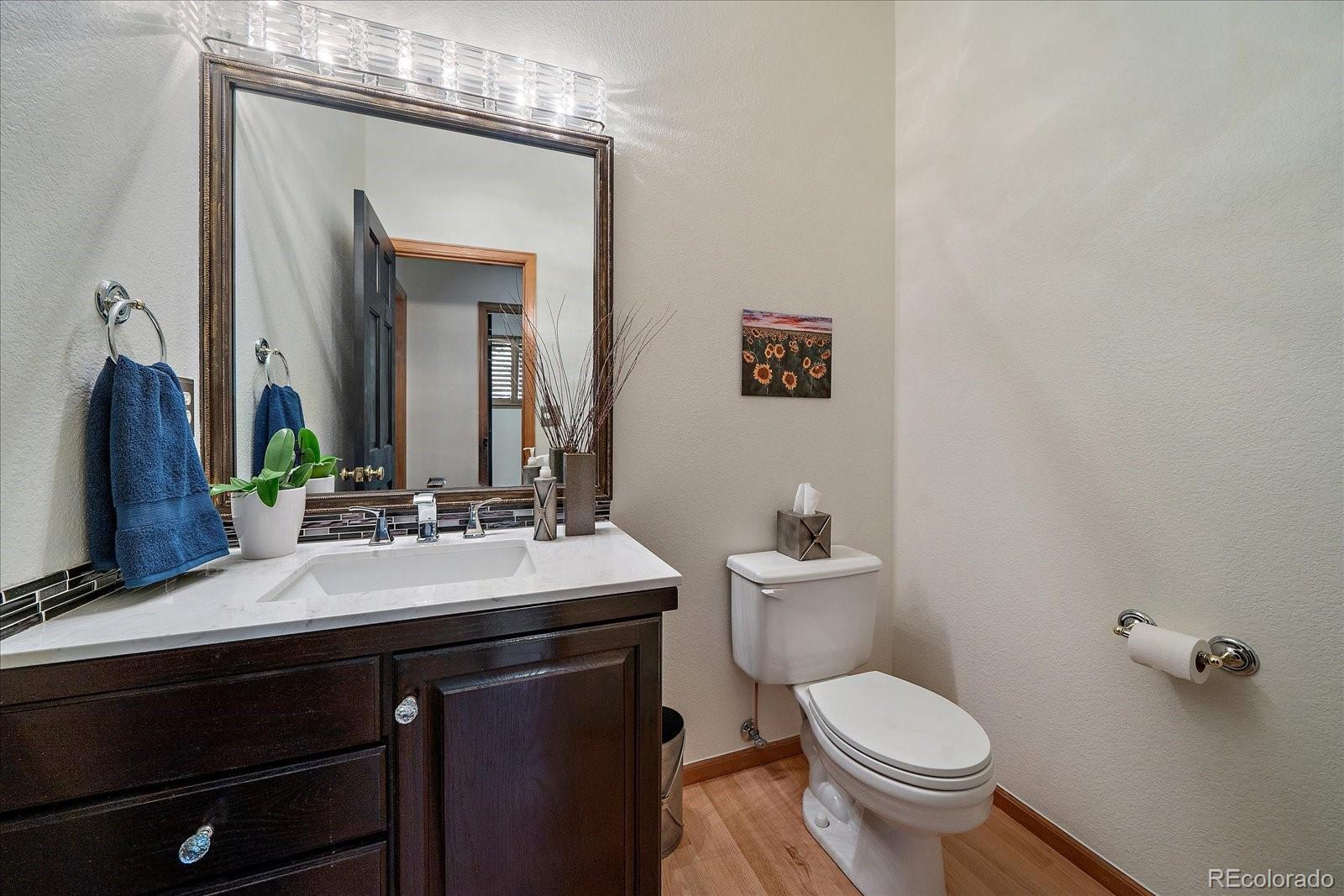 31518 Niakwa Road Evergreen, CO 80439 - Photo 16 of 48 a bathroom with a toilet a sink and mirror