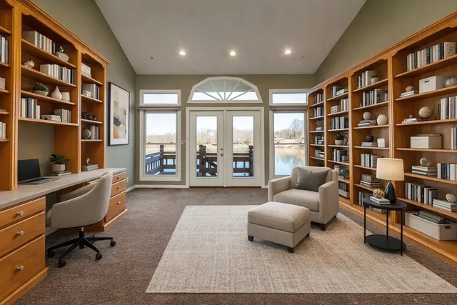 a view of a living room and a bathroom