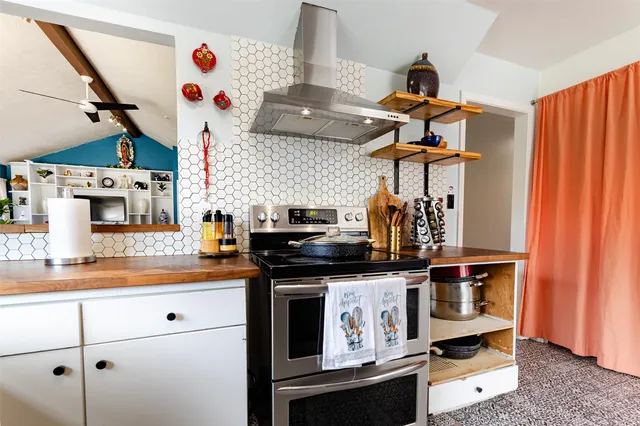 a kitchen with lots of counter top space
