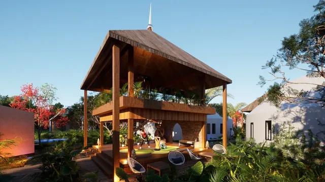 a dining room with furniture and a floor to ceiling window