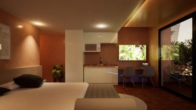 a bedroom with a bed and a chair