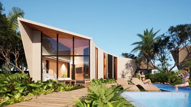 front view of a house with a potted plant