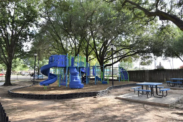 a view of a yard with a large trees