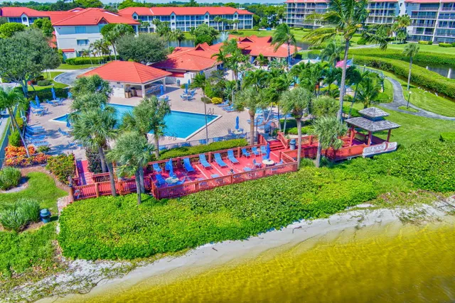 an outdoor space with furniture