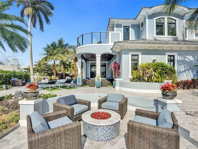 front view of a house with a patio