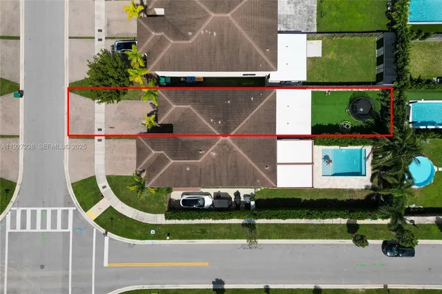 an aerial view of a house