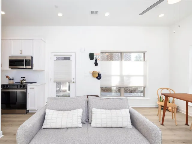 a living room with a couch and a coffee table