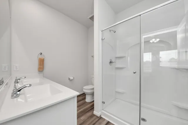 a bathroom with a sink shower and a mirror