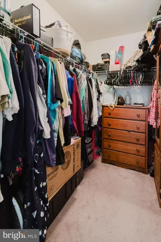 a view of walk in closet with clothes and shoes