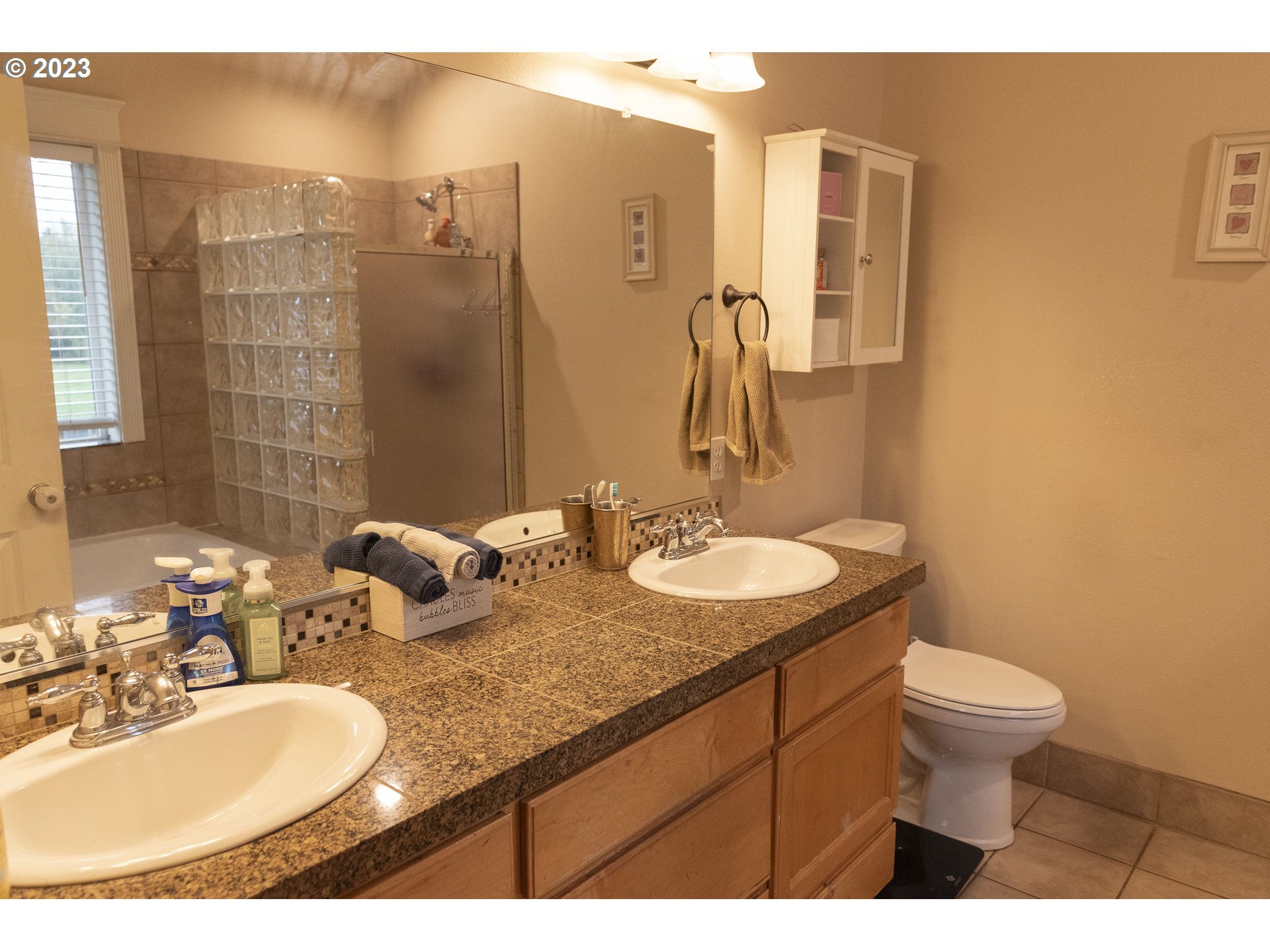 6790 Jacob Lane Springfield, OR 97478 - Photo 23 of 30 a bathroom with a granite countertop sink and a mirror