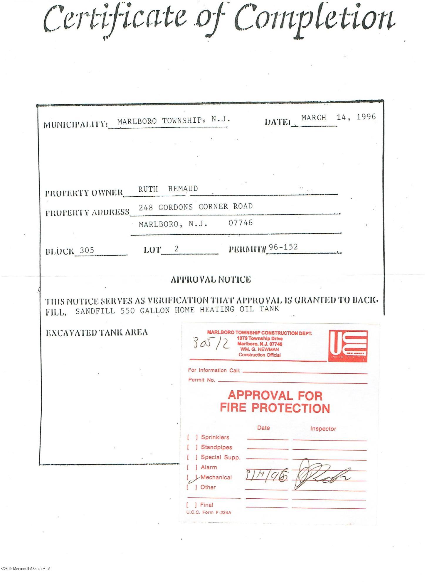248 Gordons Corner Road Morganville, NJ 07751 - Photo 13 of 13 248 gordon's corner oil tank certificate