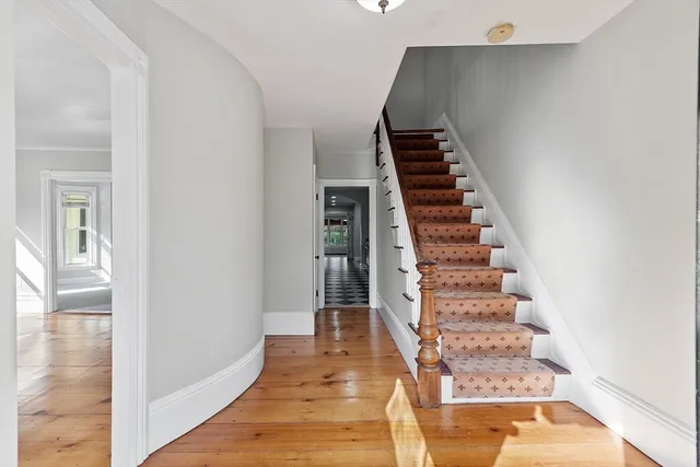 a view of entryway and hall with wooden floor