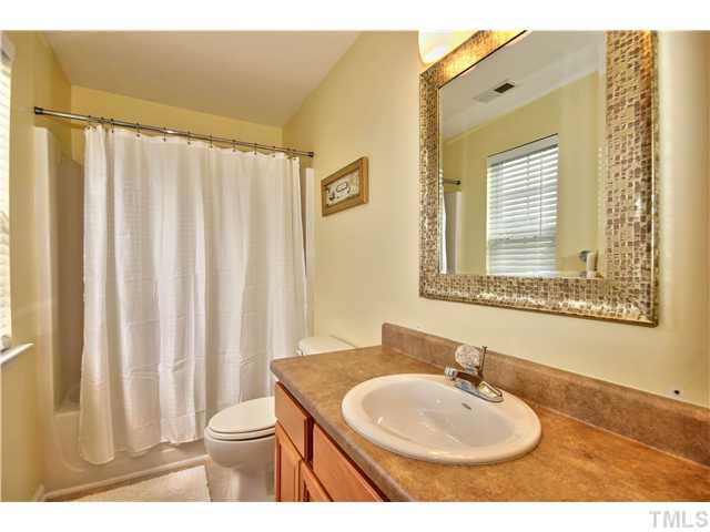 9827 Layla Avenue Raleigh, NC 27617 - Photo 19 of 20 a bathroom with a sink a toilet and a mirror