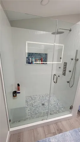 a bathroom with a shower