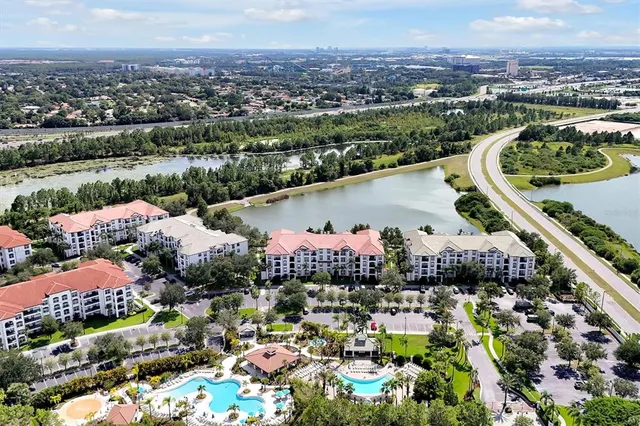 a view of a city and lake