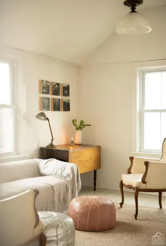 a view of a black and white chair