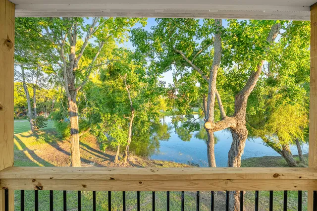 a view of a lake from a yard