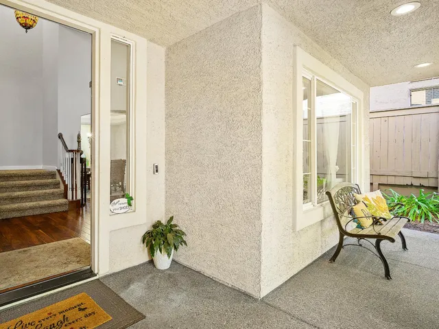 a view of a backyard with plants and a garden