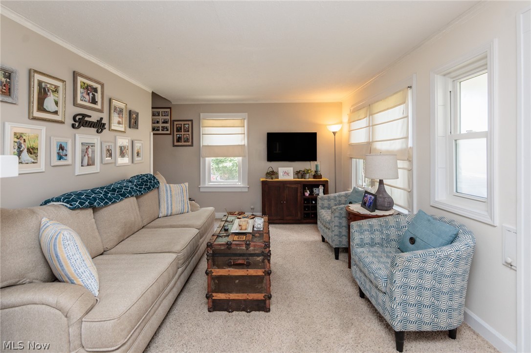 5364 Summit Road Lyndhurst, OH 44124 - Photo 12 of 42 Living area featuring neutral wall paint, white trim, and light-colored carpet flooring