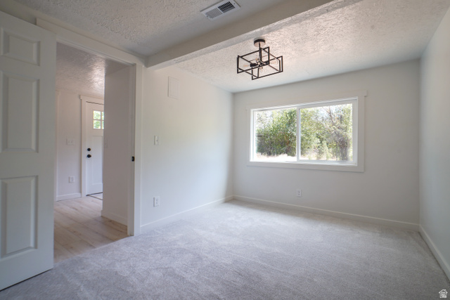 557 Cook Street Ogden, UT 84404 - Photo 11 of 17 Spacious room with plush gray carpeting and a contemporary black geometric ceiling fixture
