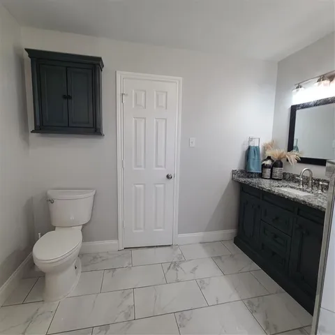 a bathroom with a toilet a sink and mirror