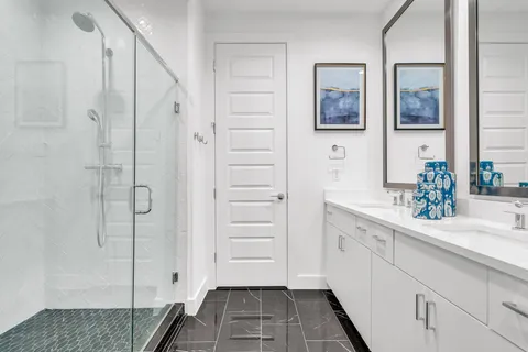 a bathroom with a shower