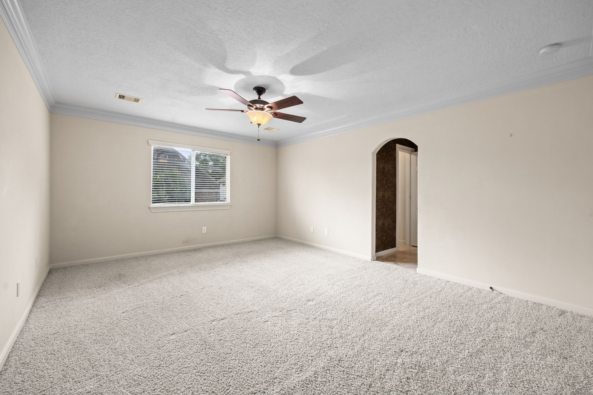 18921 Mountain Spring Drive Spring, TX 77379 - Photo 34 of 40 an empty room with windows and chandelier fan