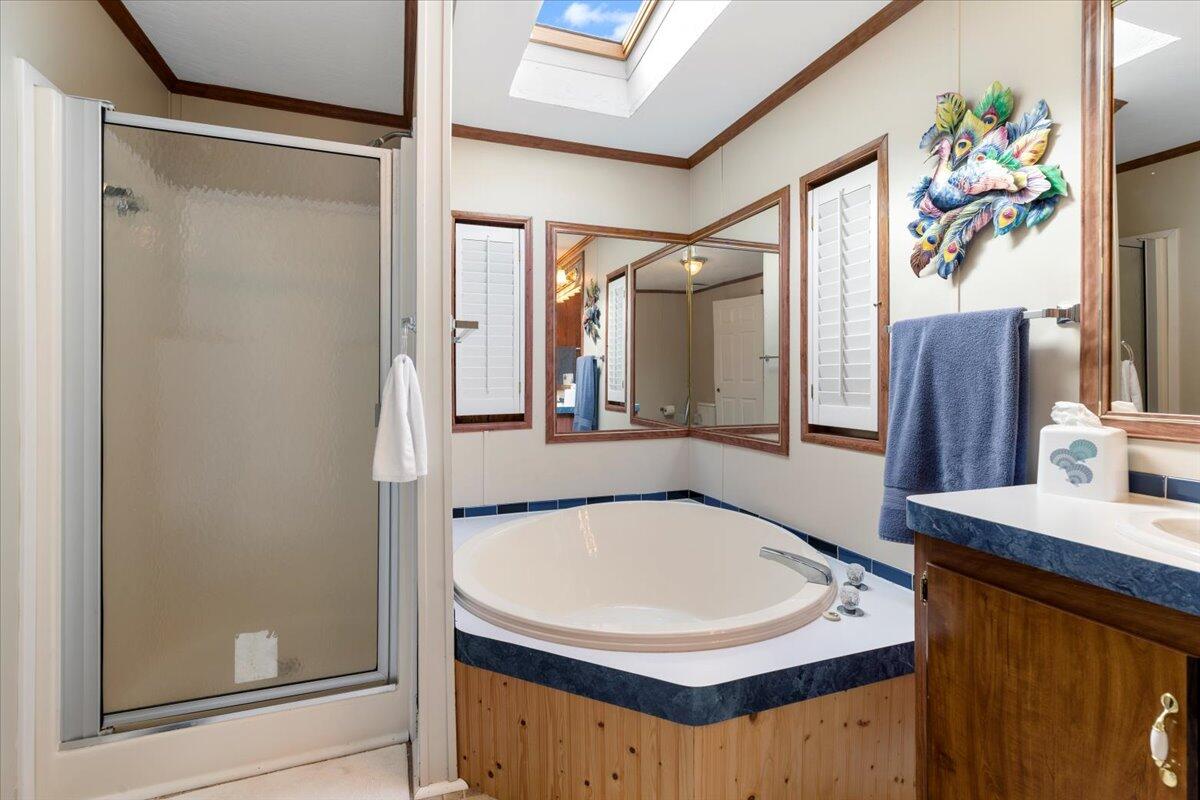 3729 Clark Road Hiwassee, VA 24347 - Photo 31 of 52 a bathroom with a sink a mirror and a shower