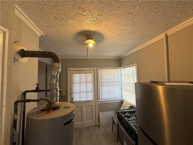 a view of a kitchen from a window