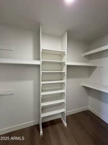 a view of walk in closet with empty racks