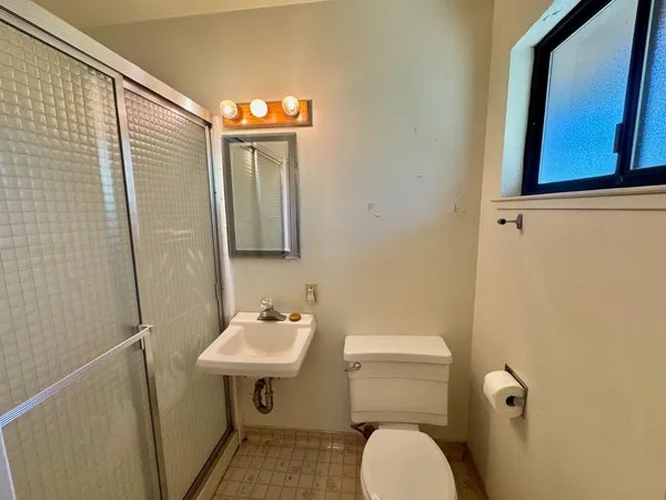 a bathroom with a toilet a sink and mirror