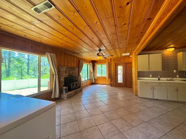 a large room with a large window