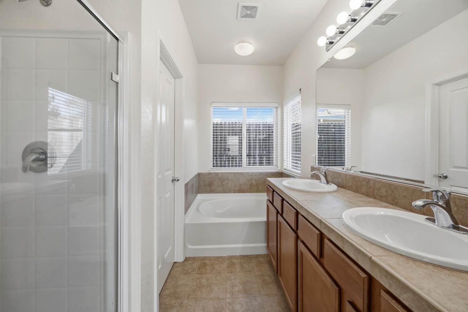 170 Par Court Ione, CA 95640 - Photo 19 of 31 a bathroom with a tub a double vanity sink and a mirror