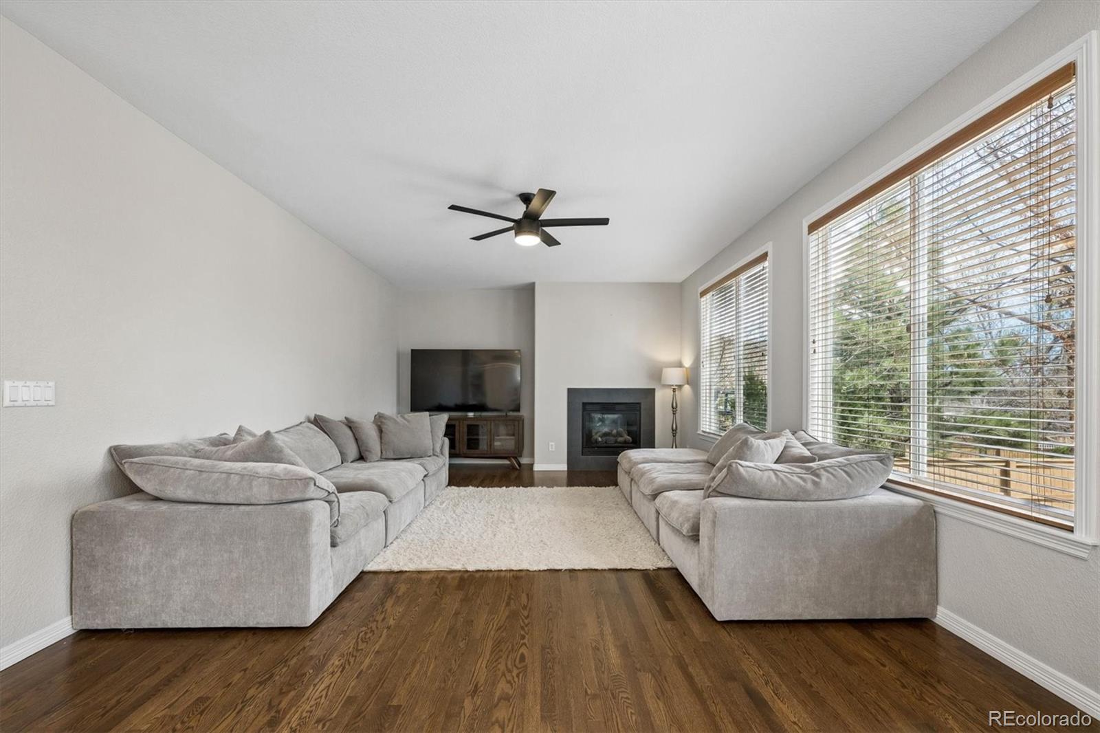 2677 Pemberly Avenue Highlands Ranch, CO 80126 - Photo 17 of 50 a living room with furniture fireplace and a large window