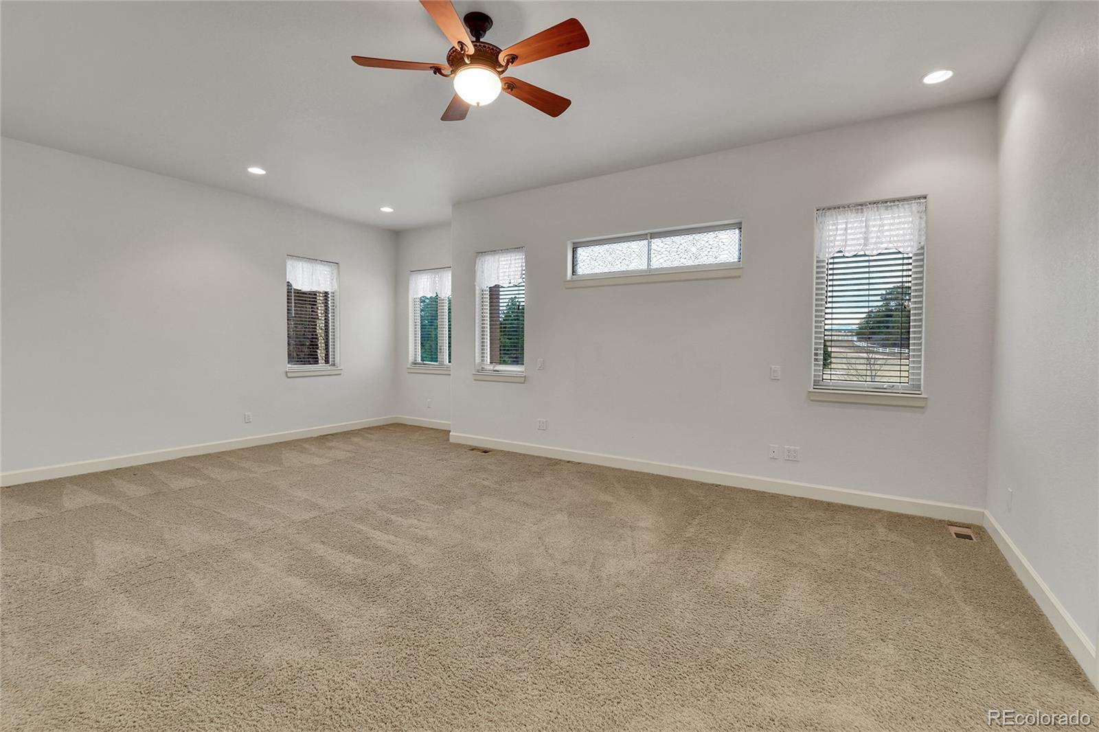 12984 Crowfoot Springs Road Franktown, CO 80116 - Photo 19 of 50 en empty room with windows and ceiling fan
