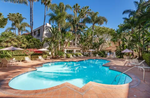 a view of a swimming pool with an outdoor space