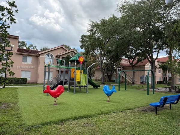a view of a backyard with a garden and fire pit