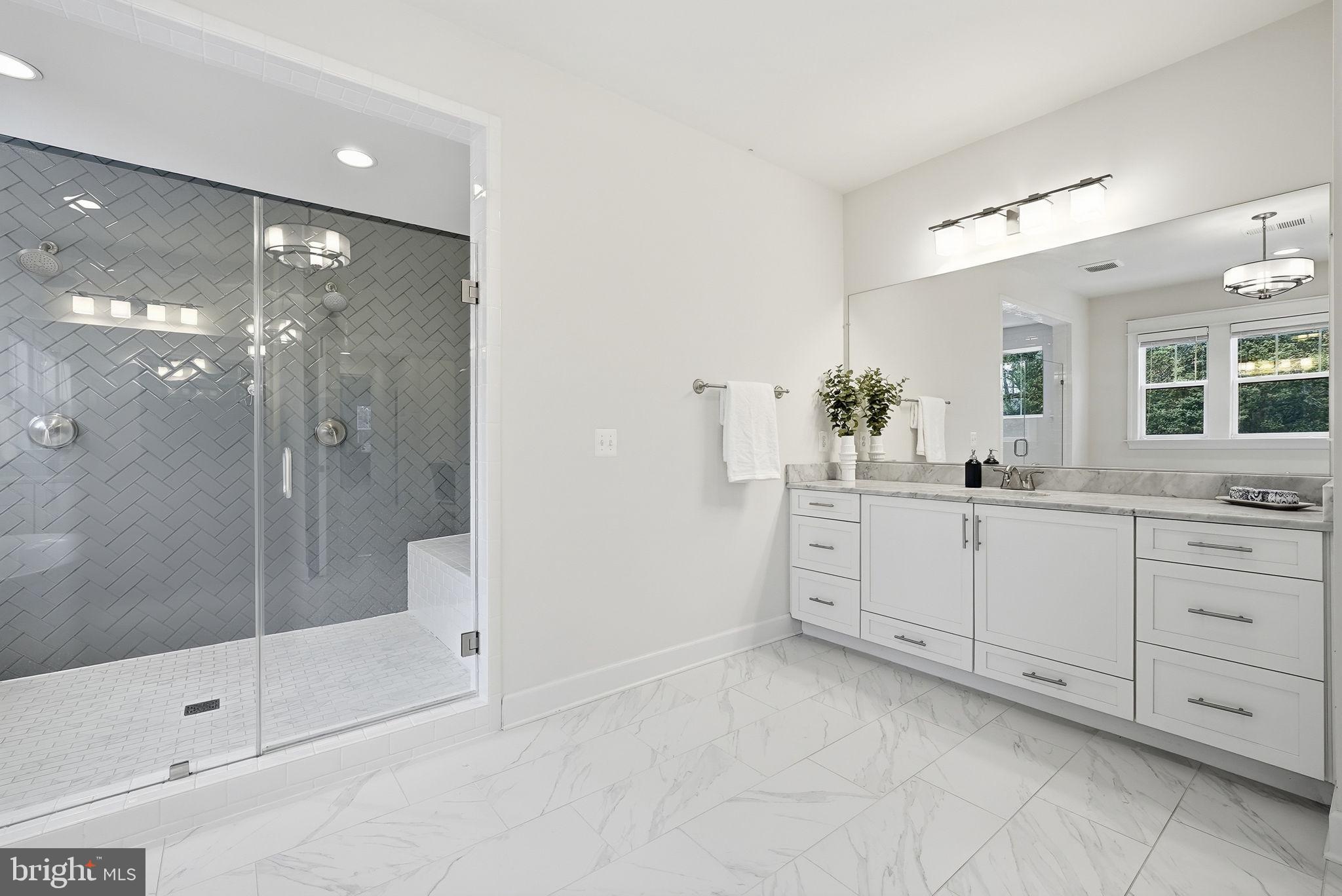 2867 Hill Road Vienna, VA 22181 - Photo 46 of 70 a spacious bathroom with a shower sink and mirror