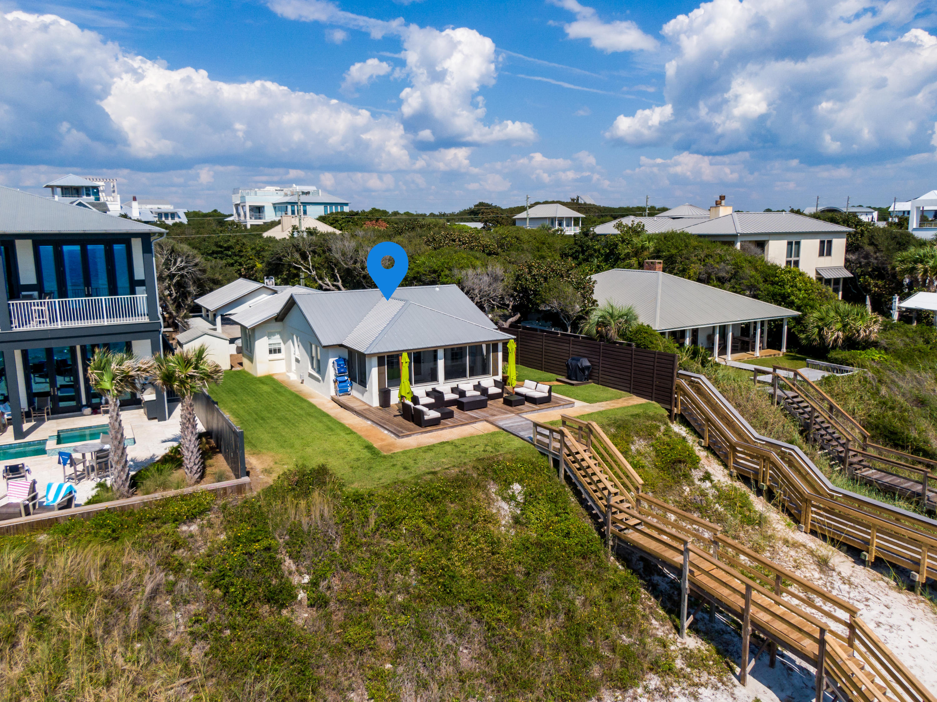 2912 East County Highway 30A Santa Rosa Beach, FL 32459 - Photo 38 of 43 a view of a swimming pool with lawn chairs under an umbrella