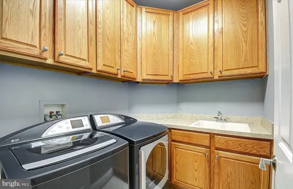 a view of a garage with storage