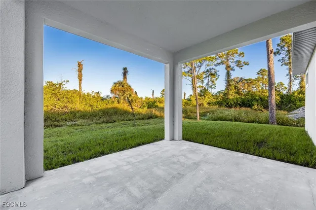 a view of a big room with a big yard and large tree