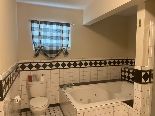 a bathroom with a bathtub and a shower