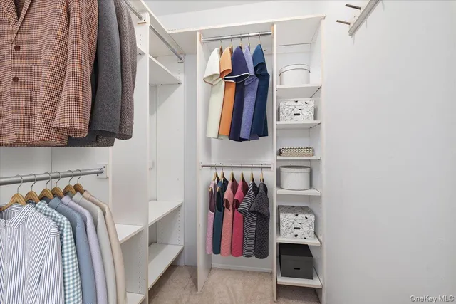 a view of walk in closet with clothes and shoes